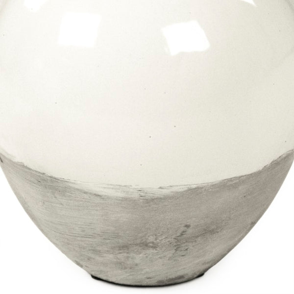Zentique Distressed White Bowl with Handcrafted Stoneware Finish — Rustic Farmhouse Centerpiece for Serving W10 x H14 x D10 8496L A25A