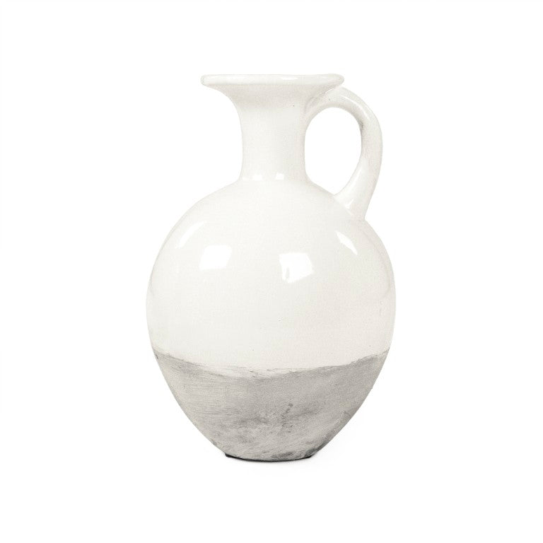 Zentique Distressed White Bowl with Handcrafted Stoneware Finish — Rustic Farmhouse Centerpiece for Serving W10 x H14 x D10 8496L A25A