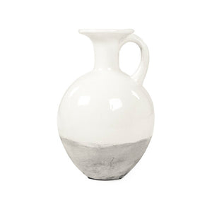 Zentique Distressed White Bowl with Handcrafted Stoneware Finish — Rustic Farmhouse Centerpiece for Serving W10 x H14 x D10 8496L A25A