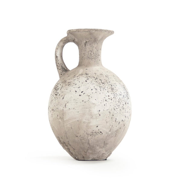 Zentique Distressed Grey Terracotta Vase with Weathered Matte Finish — Rustic Sculptural Accent for Shelves W10 x H14 x D10 8496L A344