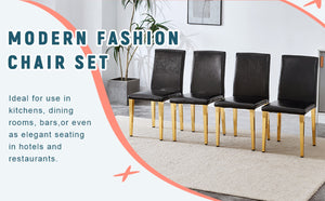 English Elm Set Of 4 Modern Black Pu Leather Backrest Chairs With Gold Metal Legs For Stylish Home Decor W3226P279074-GIGA