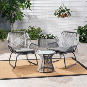 English Elm Christopher Knight Home® - MILAN 3PC Chat Set Outdoor Patio Grey PE Rattan Bistro with Cushions, Compact 28.5x26.5x21.5 Inches 62331.00GRY