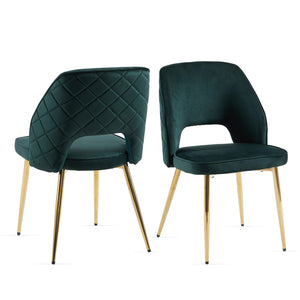 English Elm Dark Green Velvet Dining Chair Set of 4 with Gold Legs and Geometric Cutout Back W1164P188246