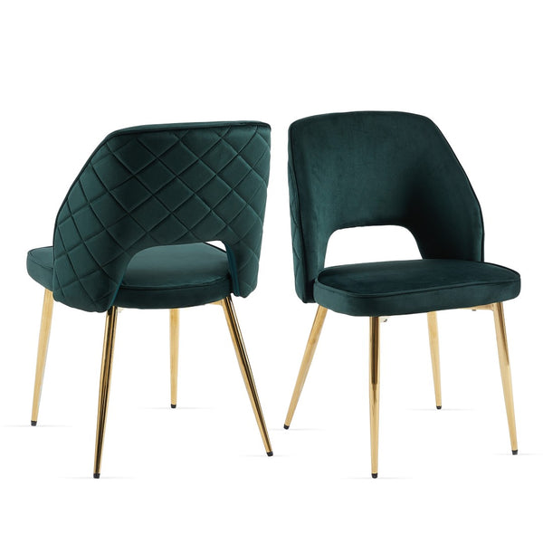 English Elm Dark Green Velvet Dining Chair Set of 4 with Gold Legs and Geometric Cutout Back W1164P188246