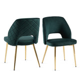 English Elm Dark Green Velvet Dining Chairs With Metal Legs and Hollow Back Upholstered Dining Chairs Set Of 4