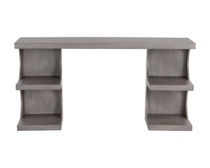 Sunpan Catrine Desk - Handcrafted Mid-Century Modern Design with Unique Curves and Artisan Shelving Elements Grey