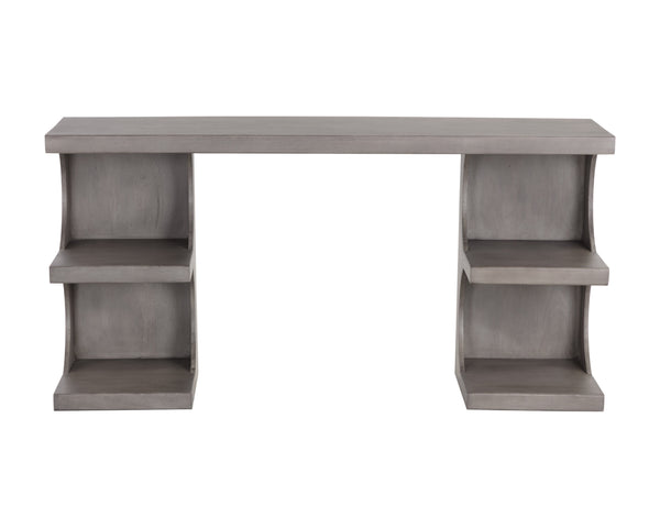 Sunpan Catrine Desk - Handcrafted Mid-Century Modern Design with Unique Curves and Artisan Shelving Elements Grey