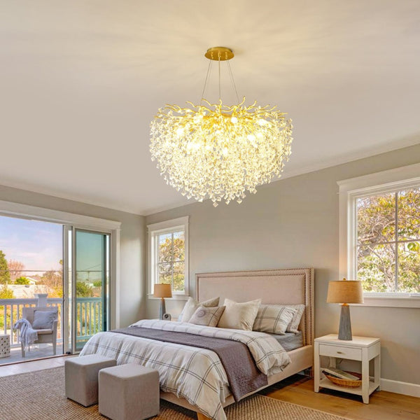 English Elm Modern Crystal Branch Chandelier Gold Aluminum Adjustable Arms Dining Room Glam W5008P391090