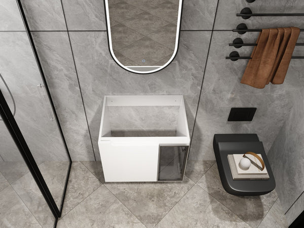English Elm 24" Floating Bathroom Vanity Glossy White Plywood Cabinet with Grey Glass Doors W999P387157
