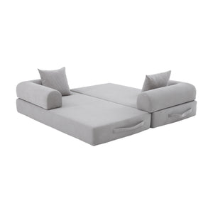 English Elm UNITED modular foldable sofa with metal frame, corduroy upholstery, side pocket & quick assembly convenience Light Gray W1568P374133