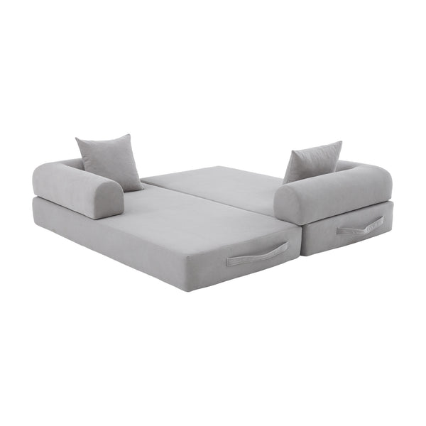 English Elm UNITED modular foldable sofa with metal frame, corduroy upholstery, side pocket & quick assembly convenience Light Gray W1568P374133