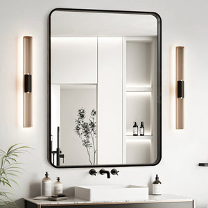 English Elm 28X36 Inch Black Aluminum Frame Bathroom Mirror - Modern Design, Crystal-Clear Reflection & Easy Install T3757P347037