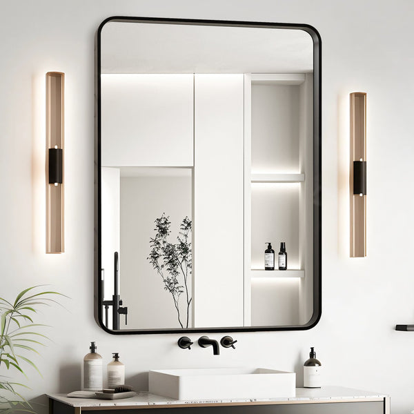 English Elm 28X36 Inch Black Aluminum Frame Bathroom Mirror - Modern Design, Crystal-Clear Reflection & Easy Install T3757P347037
