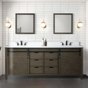 English Elm Rustic Brown Double Bath Vanity With Cultured Marble Top - 84" W, Soft-Close Doors & Ample Storage B2731P260181-GIGA