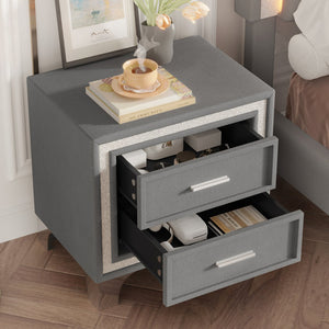 English Elm Mid Century Nightstand Velvet 2-Drawer Bedside Table with Metal Legs, Retro Space-Saving Storage and Durable Finish Gray 23.5 L x 19 W x 17 H N733P183659E