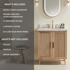 English Elm Fully Assembled 30" Light Coffee Bathroom Vanity With Solid Wood, Engineered Top & Soft-Close Drawers W1826P343423