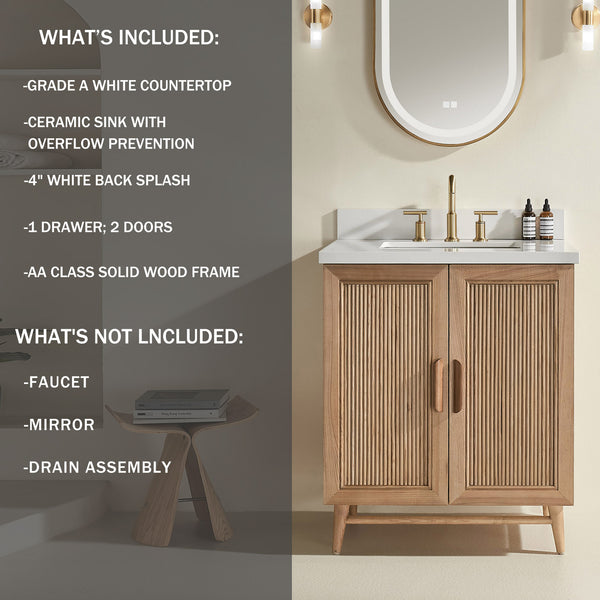 English Elm Fully Assembled 30" Light Coffee Bathroom Vanity With Solid Wood, Engineered Top & Soft-Close Drawers W1826P343423