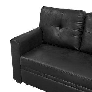 English Elm Sleeper Sectional Sofa with Storage Chaise Tufted Black Fabric L-shaped Living Room W5568S00037