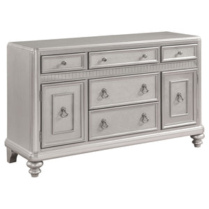 English Elm Mendelsohn Metallic Platinum Mirrored 5-Drawer Server with 2 Doors — Glam Art Deco Sideboard, Storage B062P353469