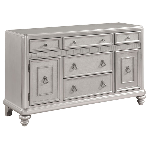 English Elm Mendelsohn Metallic Platinum Mirrored 5-Drawer Server with 2 Doors — Glam Art Deco Sideboard, Storage B062P353469