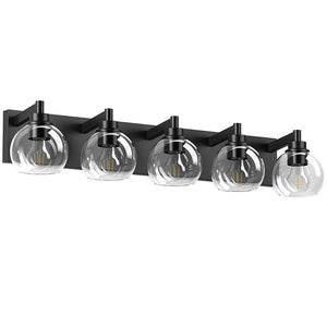 English Elm Bathroom Light Fixtures - 5-Lights Modern Black Vanity Sconce With Clear Glass Shades For Glam Spaces W1340P353041