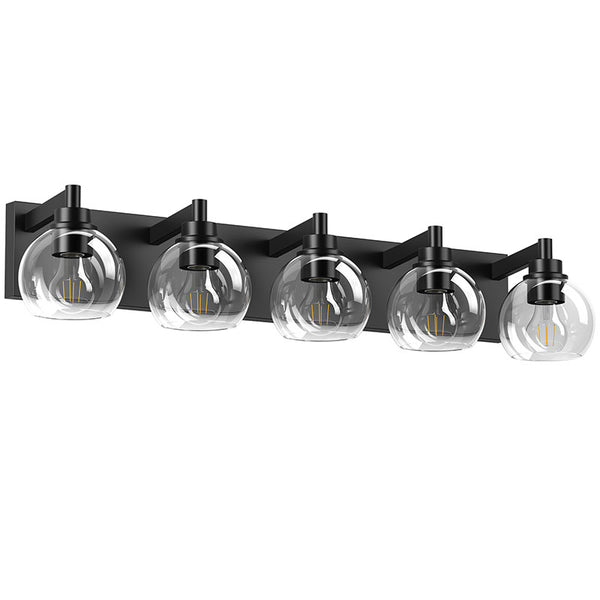 English Elm Bathroom Light Fixtures - 5-Lights Modern Black Vanity Sconce With Clear Glass Shades For Glam Spaces W1340P353041