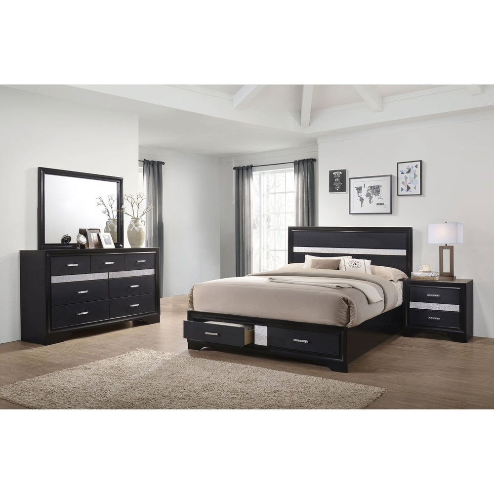 English Elm Annie Glam Black Lacquer Eastern King Bedroom Set with Crystal Pulls and Hidden Jewelry Storage B062S01611