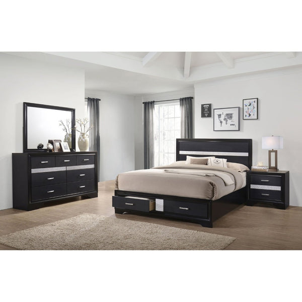 English Elm Annie Glam Black Lacquer Eastern King Bedroom Set with Crystal Pulls and Hidden Jewelry Storage B062S01611