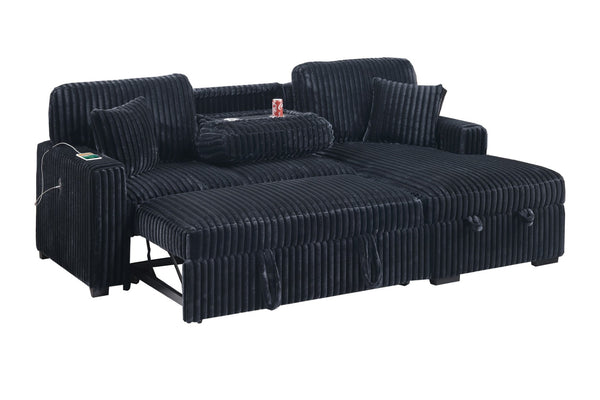 English Elm Modern Corduroy Sectional Sleeper Sofa with Storage Chaise Usb Port and Drop Table B011S02174