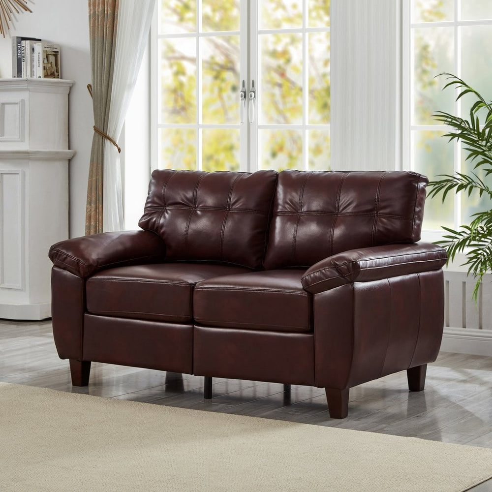 English Elm 59" Club Style Tufted Pu Leather Loveseat with Hidden Storage and Wide Padded Armrests Burgundy W1097S00244