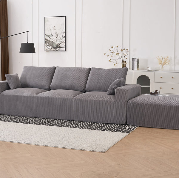 English Elm Boneless U-Shaped Modular Cloud Couch Sofa - Cozy Grey Corduroy Sleeper, No Assembly Needed! W3401S00009