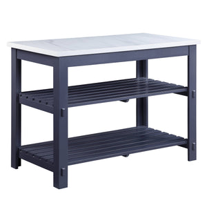 English Elm Enapay Gray Marble Top Kitchen Island with Open Shelves, Faux Marble Surface & Durable Wood Frame B2726P262778