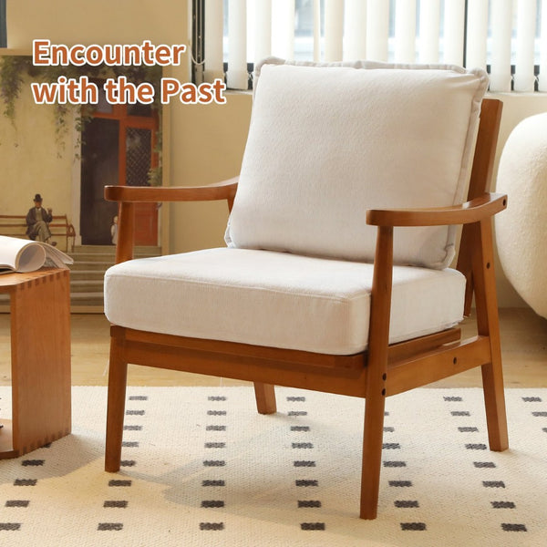 English Elm Cute Fabric Armchair Solid Wood Frame Compact Upholstered Seat for Bedroom or Apartment White W2105P420762