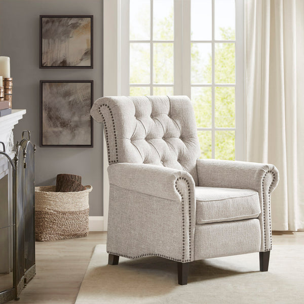 JLA Home Madison Park - Upholstered Aidan Manual Push-Back Recliner — Compact 3-Position Tufted Chair with Nailhead Trim MP103-0609