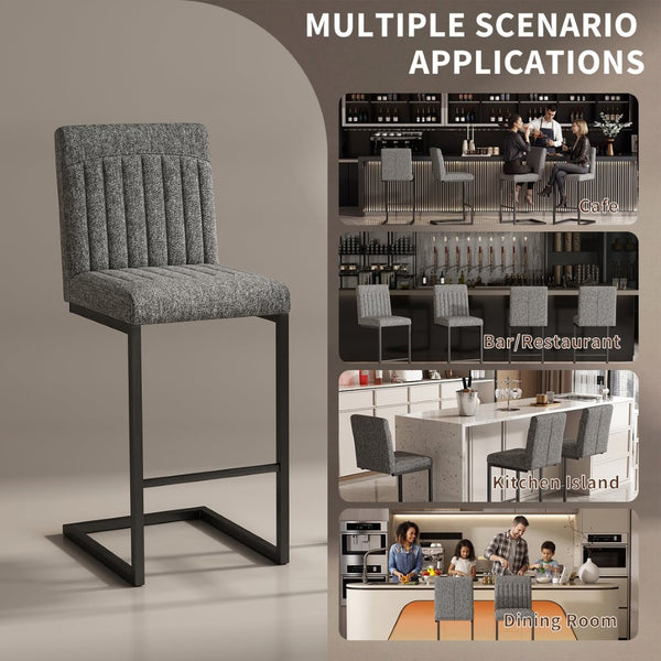English Elm Faux Leather Counter Stools Set of Two Ergonomic Curved Back Metal Frame Kitchen Seating Dark Gray W5096P400650