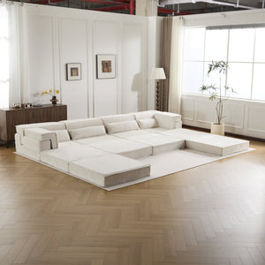 English Elm Compression Mahjong Sofa Bed - Versatile Modular Design, Cozy Circle Fleece, No Assembly, 4 Seater W3723S00035