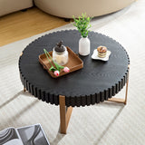 English Elm Modern Handcraft Drum Coffee Table 31.5 Inch Round Coffee Table For Living Room,Small Coffee Table With Sturdy Pedestal,Black