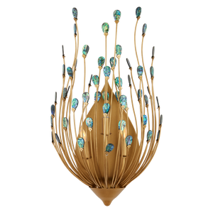 Delphos Teardrop Wall Sconce - Nature-Inspired Gold Fixture with Iridescent New Zealand Paua Shells