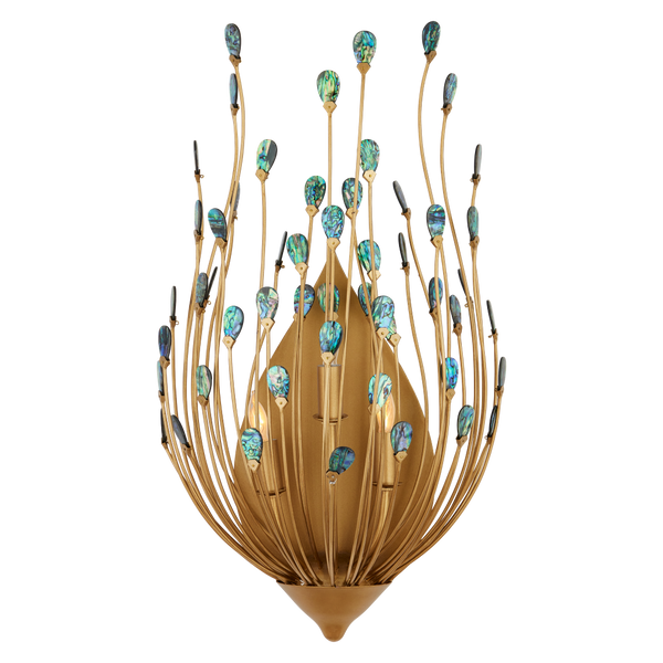 Delphos Teardrop Wall Sconce - Nature-Inspired Gold Fixture with Iridescent New Zealand Paua Shells