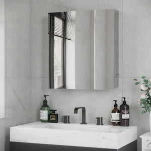 English Elm kleankin Stainless Steel Bathroom Mirror Cabinet with 3 Shelves, Space-Saving Wall-Mounted Storage Silver W2225P173926