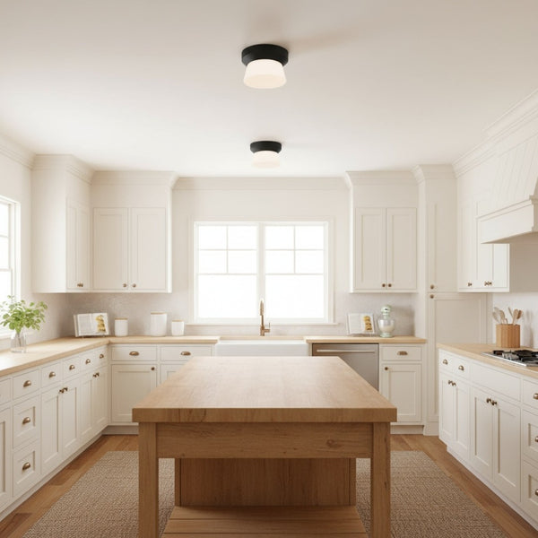 English Elm 7 Inch Led Flush Mount Ceiling Light with Etched Glass Diffuser for Modern Interiors B370P399114