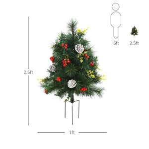 English Elm HOMCOM 22.5" Outdoor Pre-Lit Christmas Shrub 2-Pack with 24 Warm White LEDs, 8 Modes & Stakes W2225P249634