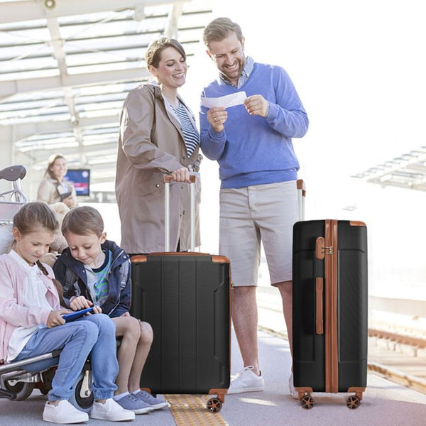 English Elm Luggage Set 3 Piece Abs Hard Shell Expandable Suitcase with Tsa Lock Spinner Wheels Black Brown N730P296584A