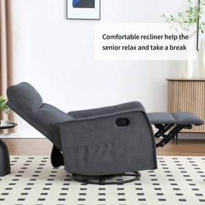English Elm Heat Massage Rocker Recliner with Swivel Base and Vibrating Nodes for Living Room Grey W1803P251887