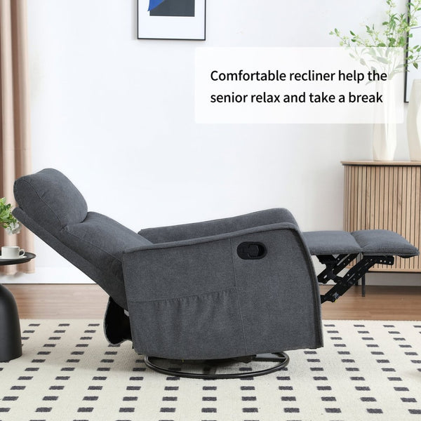 English Elm Heat Massage Rocker Recliner with Swivel Base and Vibrating Nodes for Living Room Grey W1803P251887