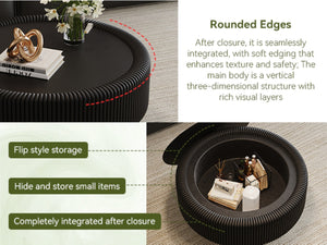 English Elm 31.5" Fluted Leather Round Coffee Table Tempered Glass Lift Top Hidden Storage Modern Black W3158P450847