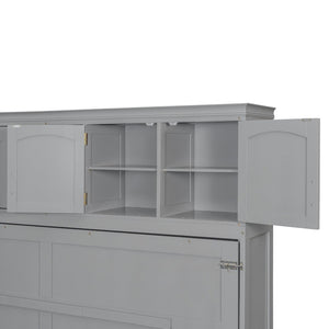 English Elm Queen Murphy Wall Bed with Storage Cabinets and Wine Rack for Small Space Living Gray LP000879AAE-1