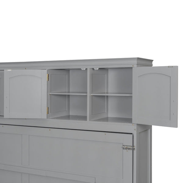 English Elm Queen Murphy Wall Bed with Storage Cabinets and Wine Rack for Small Space Living Gray LP000879AAE-1