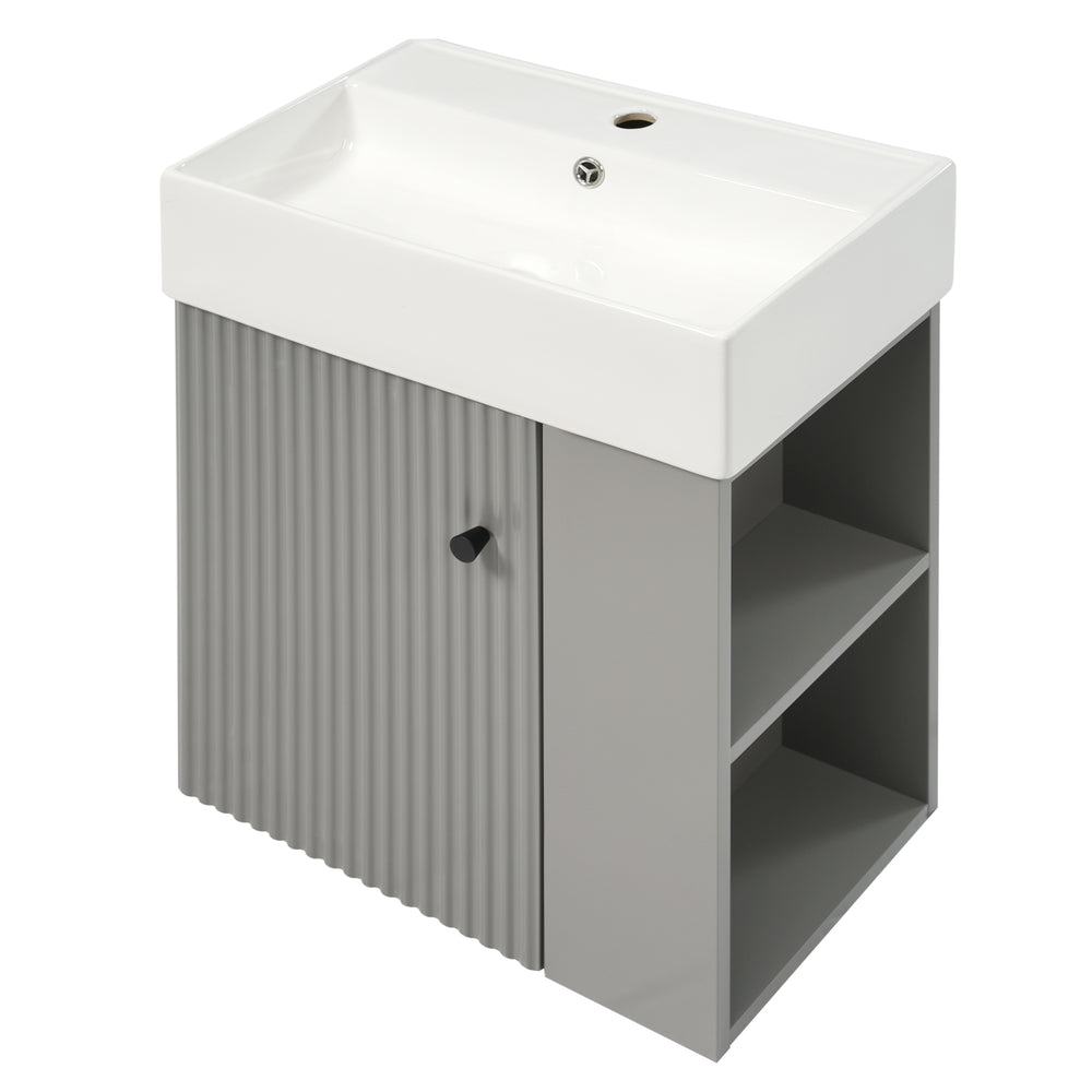 English Elm 21.6" Modern Floating Bathroom Vanity With Ceramic Sink - Stylish Space-Saving Design & Storage N729P170388E