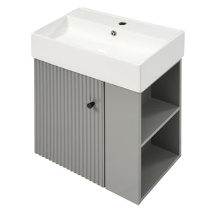 English Elm 21.6" Modern Floating Bathroom Vanity With Ceramic Sink - Stylish Space-Saving Design & Storage N729P170388E